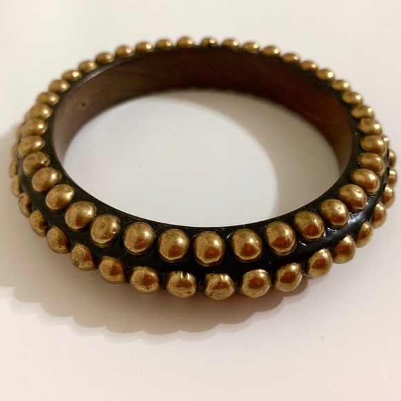 Studded Gold Wooden Bangle - Picture 2 of 4
